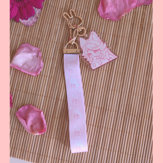 Rosa Schlüsselband mit Acryl Anhänger: "Wolf&Bunny"