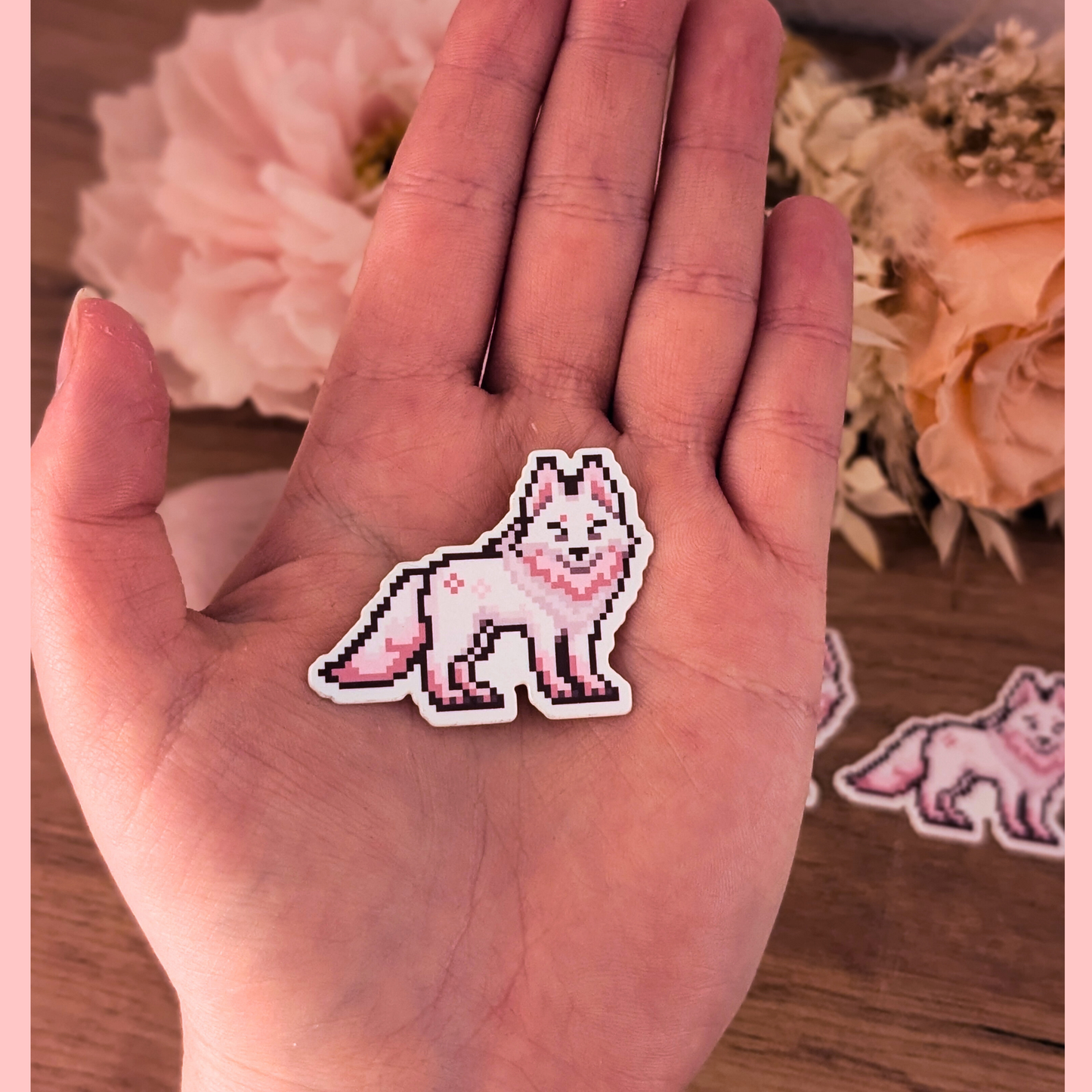 Kawaii cherryblossom Pixel Wolf Sticker