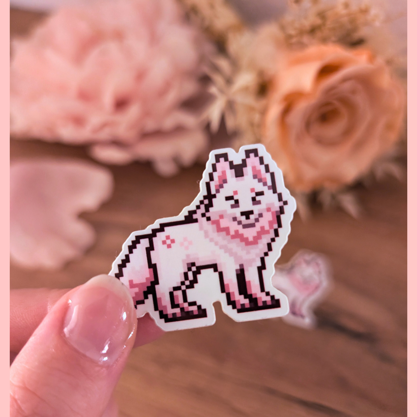 Kawaii cherryblossom Pixel Wolf Sticker