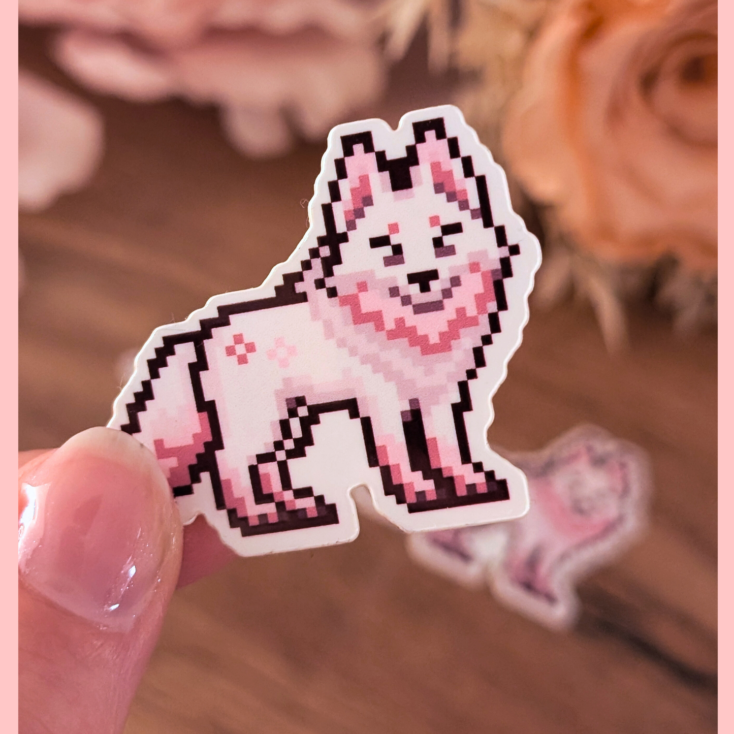 Kawaii cherryblossom Pixel Wolf Sticker