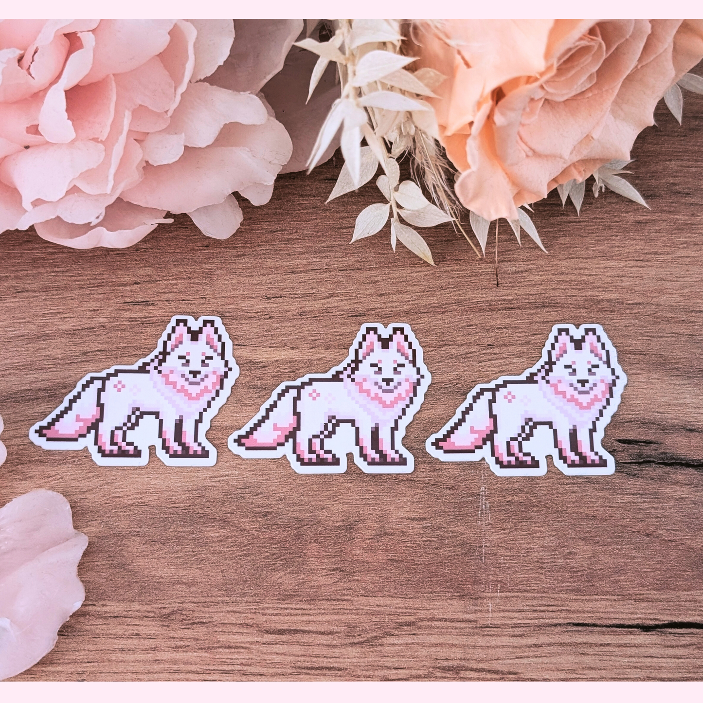 Kawaii cherryblossom Pixel Wolf Sticker