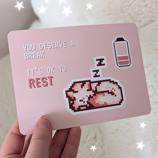 Kawaii Pixelwolf Postkarte - You Deserve a Break